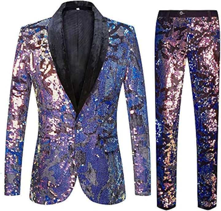 Men's elegant velvet suit with shiny sequin pattern Lisslune