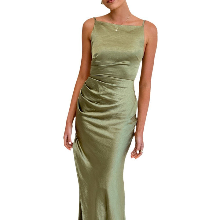 Women's Elegant Satin Maxi Dress with Side Split and Slim Spaghetti Straps