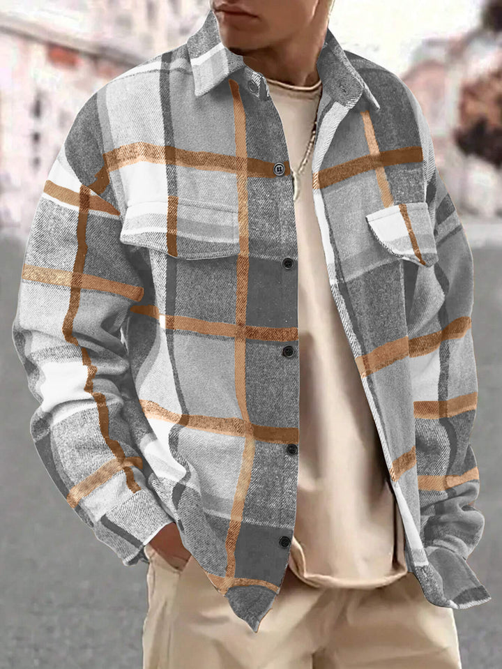 Men's Checkered Flannel Jacket with Two Chest Pockets and Modern Cut Lisslune