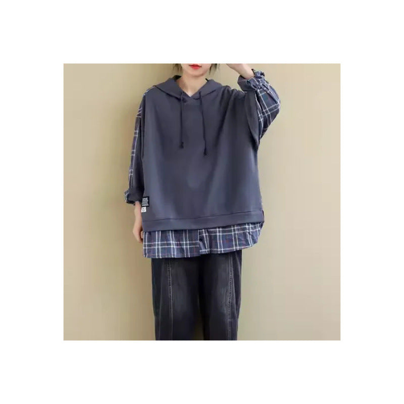 Women's hoodie with casual checkered appliqué and soft inner lining Lisslune