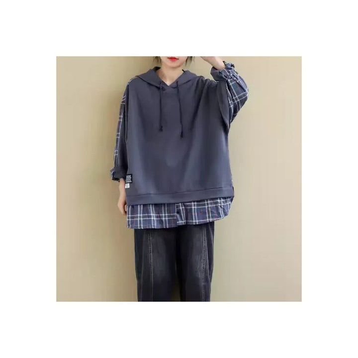 Women's hoodie with casual checkered appliqué and soft inner lining Lisslune