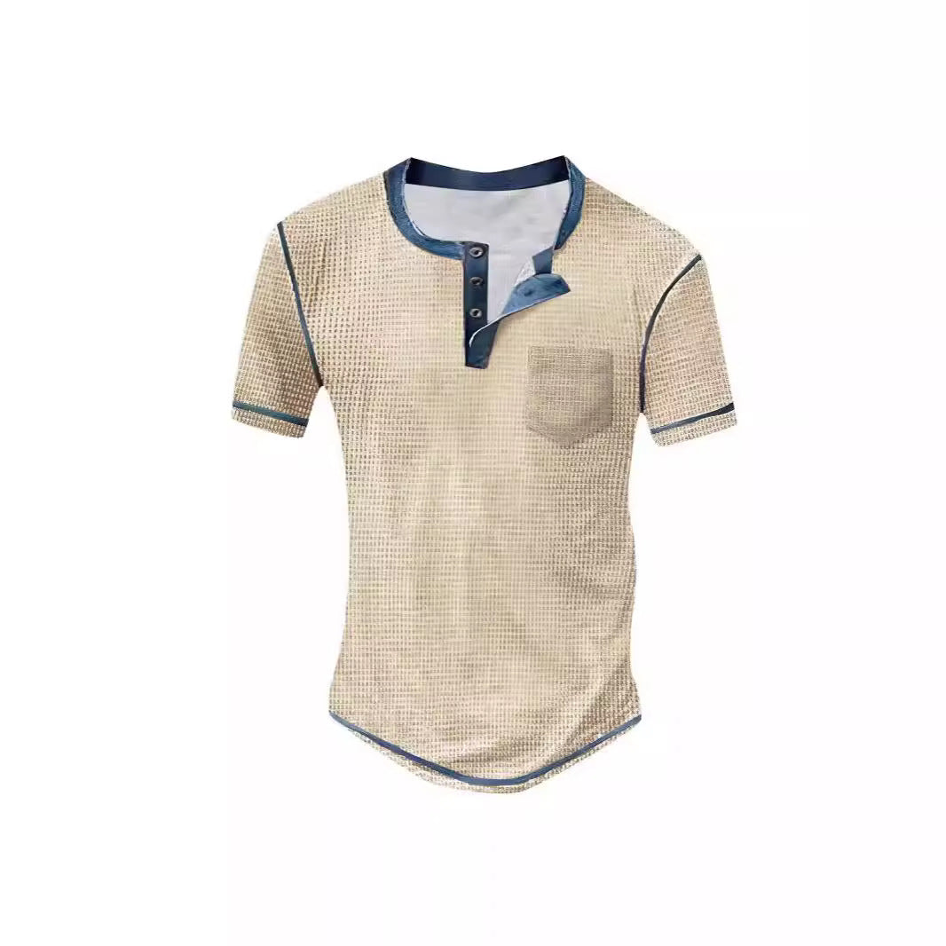Men's short sleeve shirt with decorative button design and unusual graphic pattern Lisslune