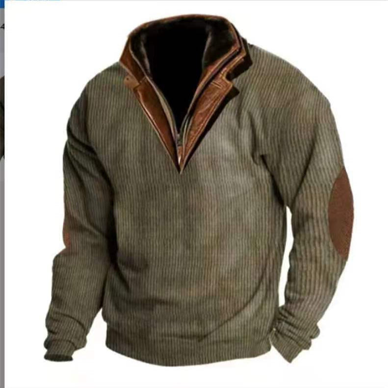 Men's knitted pullover with leather details and high collar Lisslune