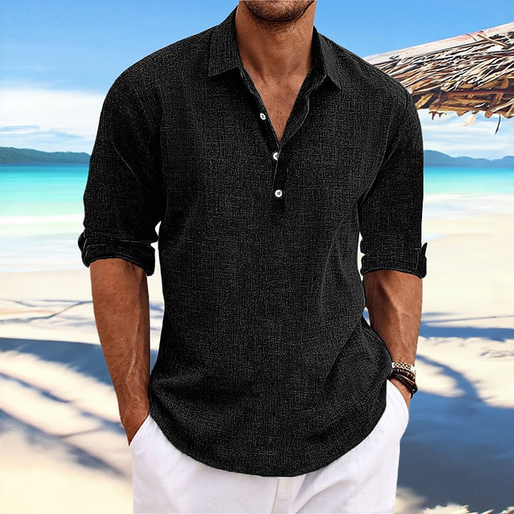 Men's Casual Long Sleeve Henley Shirt with Textured Surface Lisslune