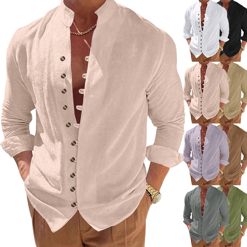 Men's stylish shirt with fashionable buttons and modern stand-up collar Lisslune