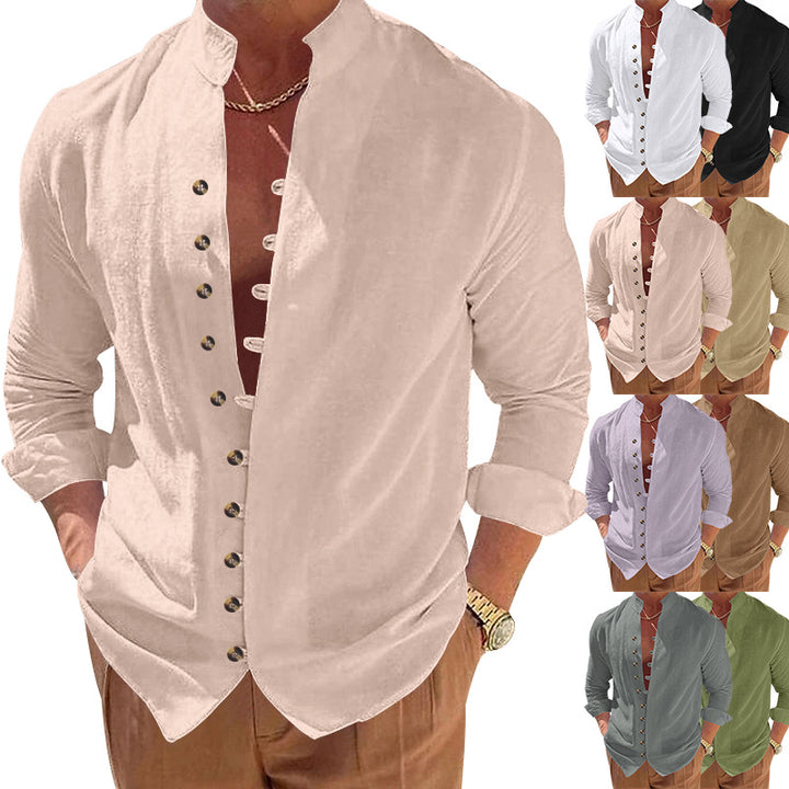 Men's stylish shirt with fashionable buttons and modern stand-up collar Lisslune
