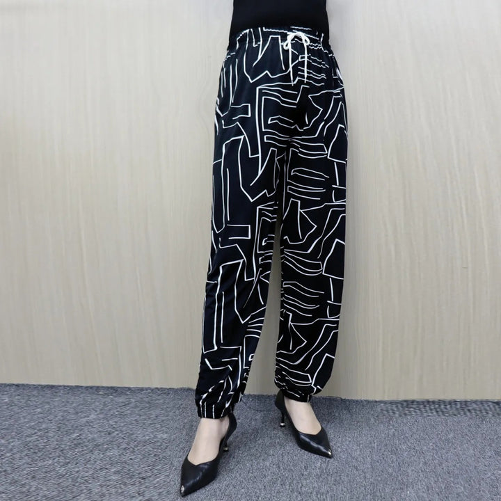 Women's Comfortable Leisure Pants with Paris Design and Elastic Waistband Lisslune