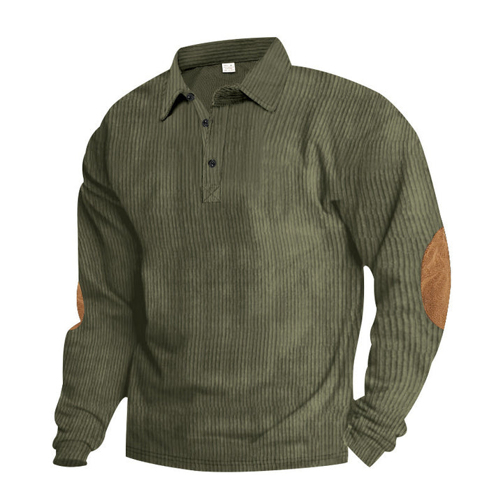 Men's Long Sleeve Shirt with Textured Material and Fashionable Elbow Patches Lisslune