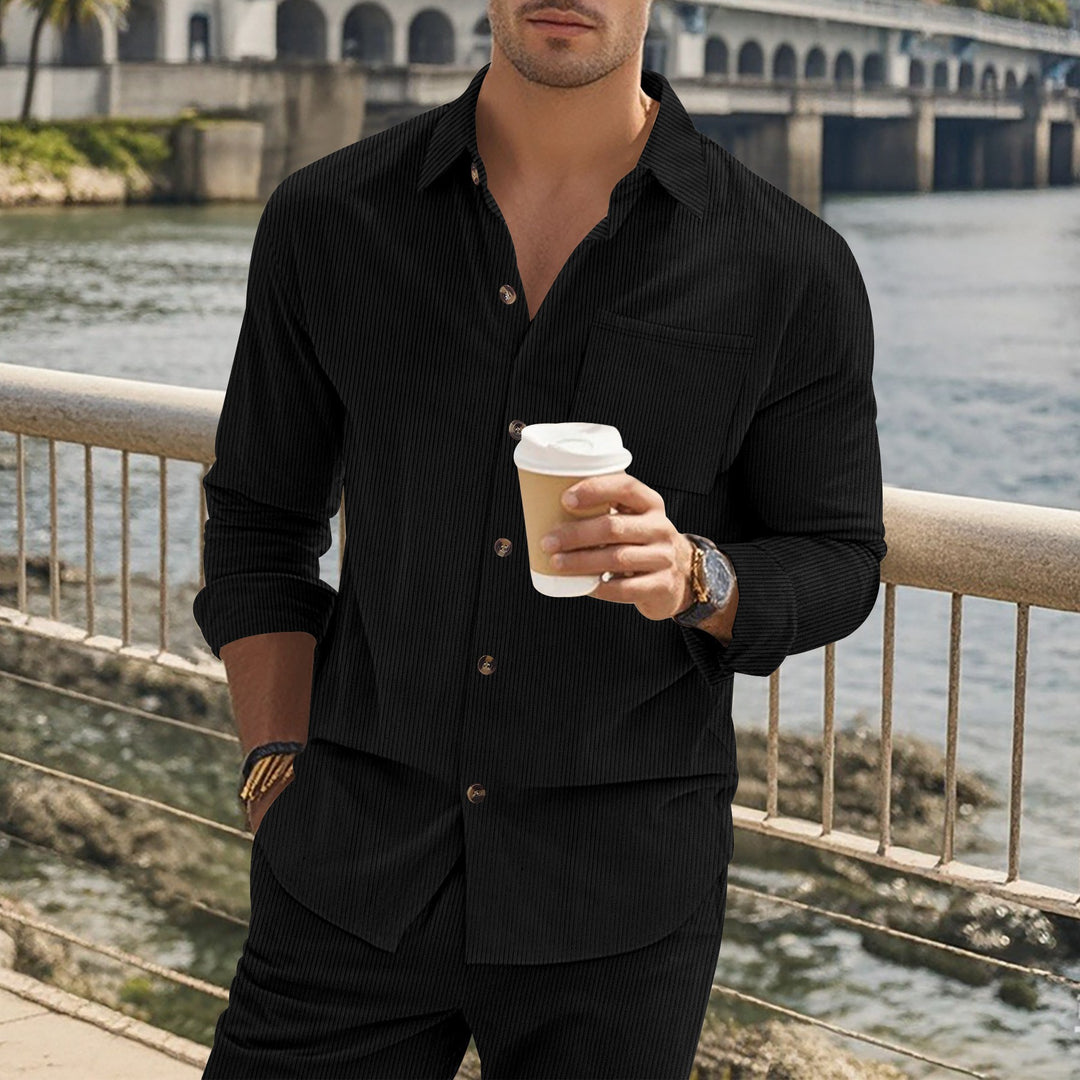 Men's long-sleeve shirt with elegant stripes and practical chest pockets Lisslune