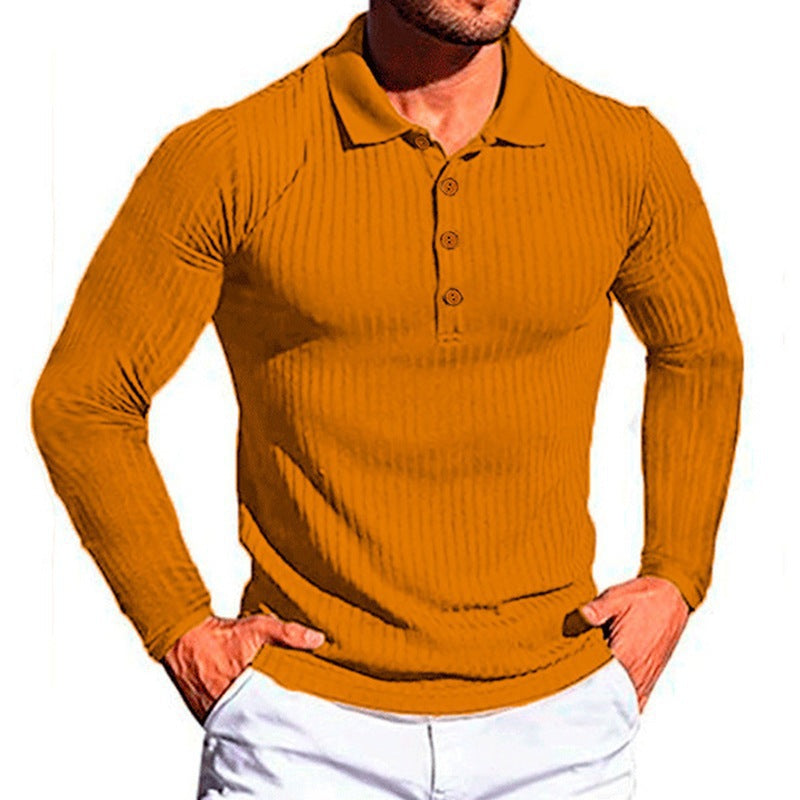 Men's Long Sleeve Polo Shirt with Textured Design Lisslune