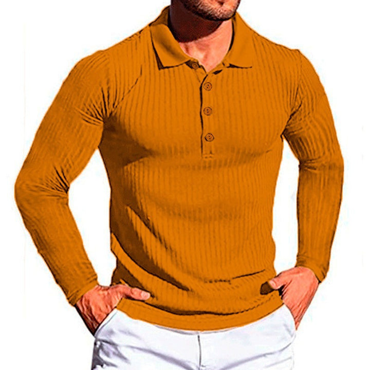 Men's Long Sleeve Polo Shirt with Textured Design Lisslune