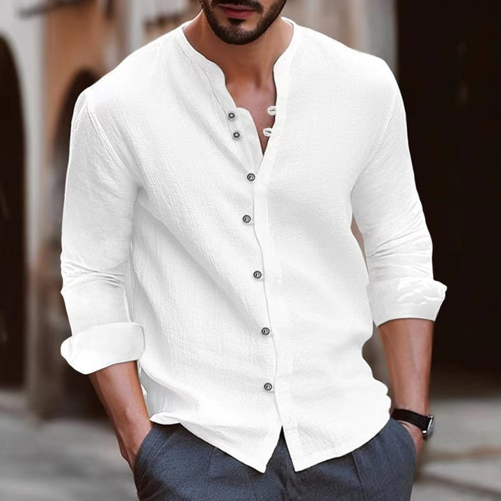 Men's Elegant Shirt with Button Placket and Textured Design Lisslune