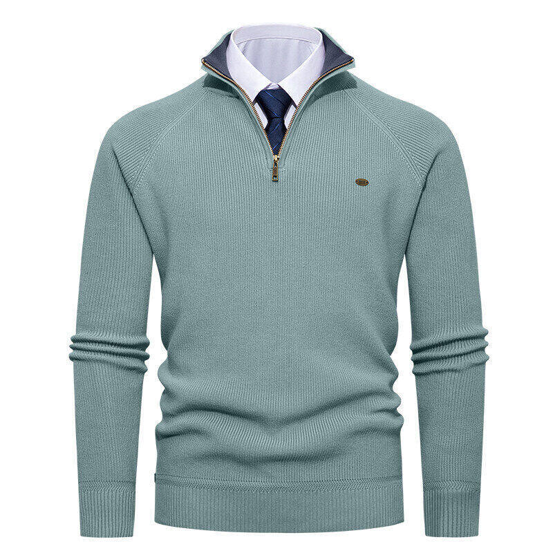 Men's Elegant Knit Sweater with Stand Collar and Zipper Lisslune