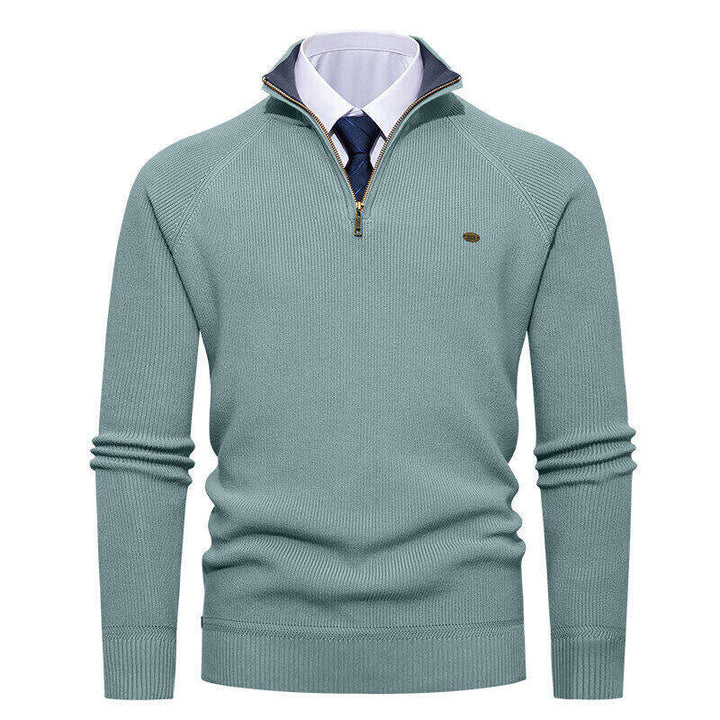 Men's Elegant Knit Sweater with Stand Collar and Zipper Lisslune