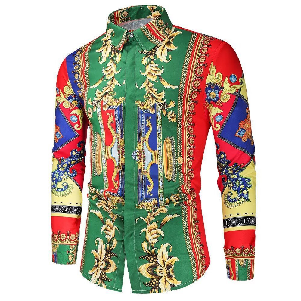 Men's long sleeve shirt with extravagant baroque pattern and modern fit Lisslune