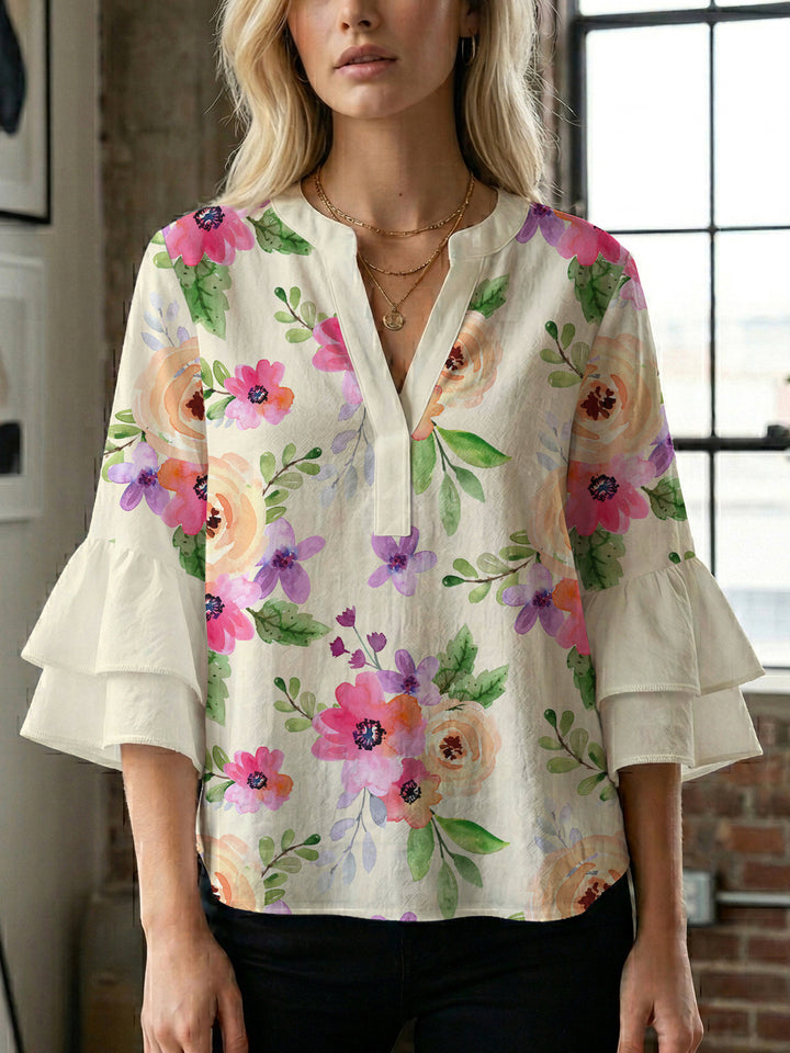 Women's blouse with voluminous sleeves and floral design Lisslune