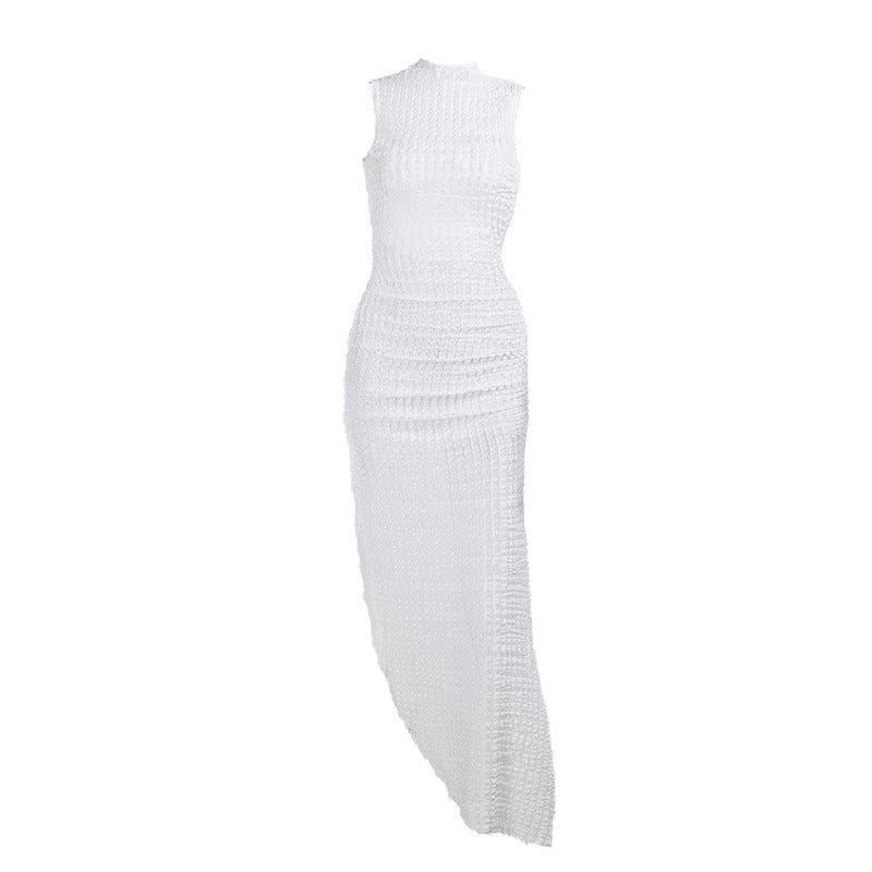 Ladies maxi dress with elegant gathering and side slit Lune London