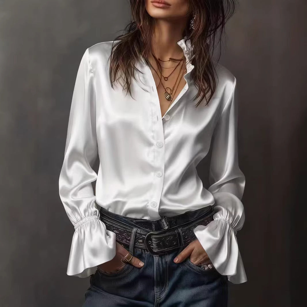 Damen Elegante Seidenbluse mit Raffungen an den Ärmeln Lisslune