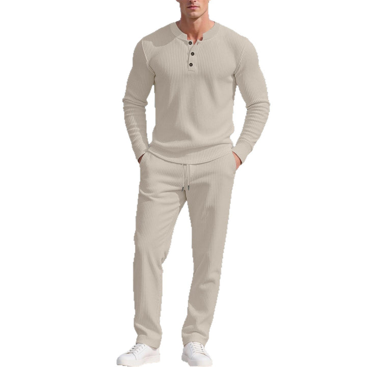 Men's Comfortable Long Sleeve Hoodie with Fashionable Button Placket and Elastic Waistband Lisslune