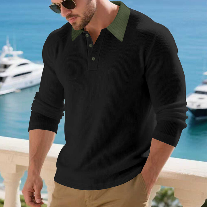 Men's long-sleeved polo shirt with textured collar Lisslune