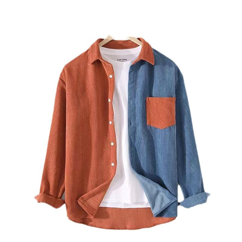 Men's cord shirt with textured fabric and patch breast pocket Lisslune