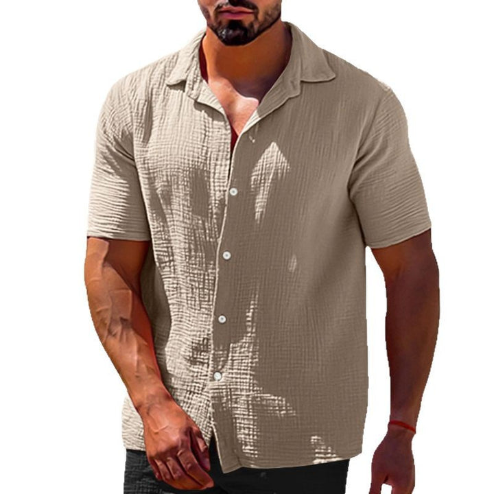 Men's short-sleeve shirt with casual texture and modern button details Lisslune