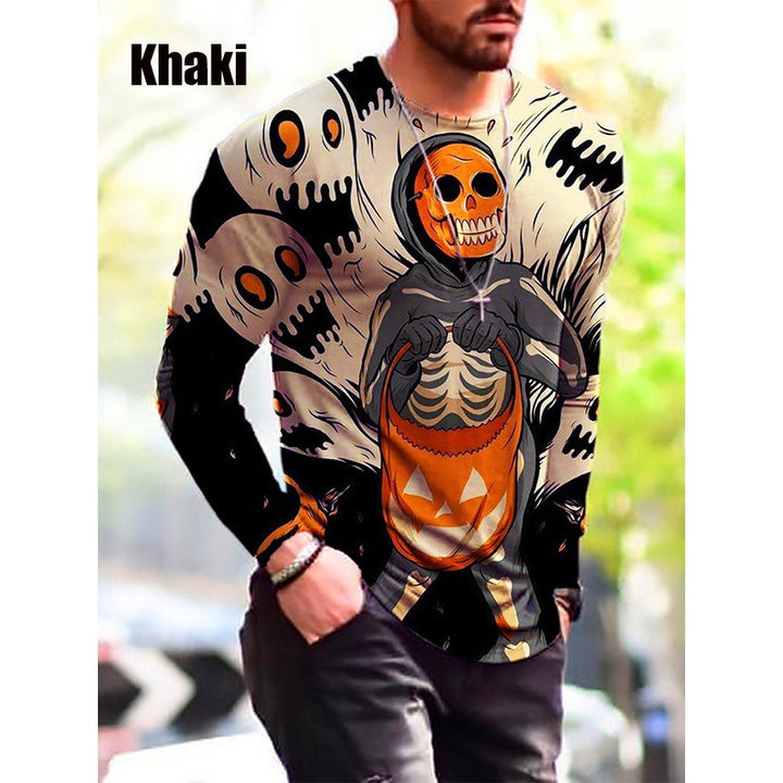 Men's Long Sleeve T-Shirt with Creative Halloween Print Lisslune