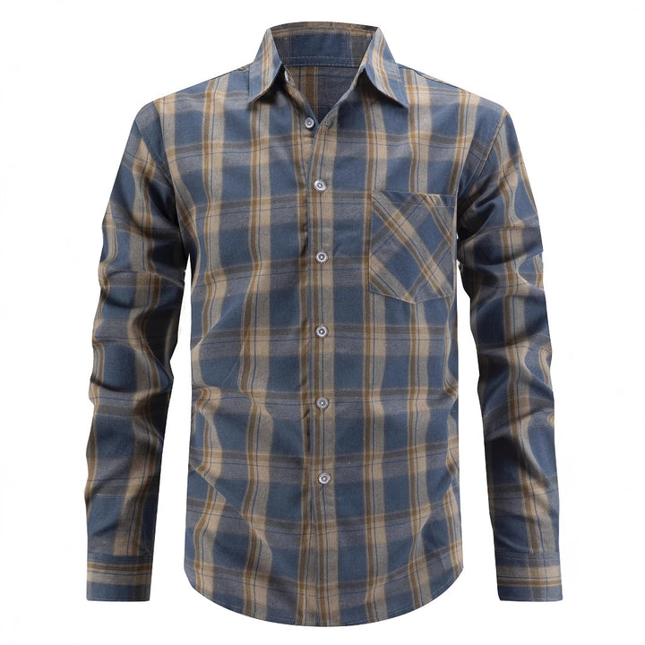 Men's fashionable long-sleeve shirt with checkered pattern and chest pocket Lisslune
