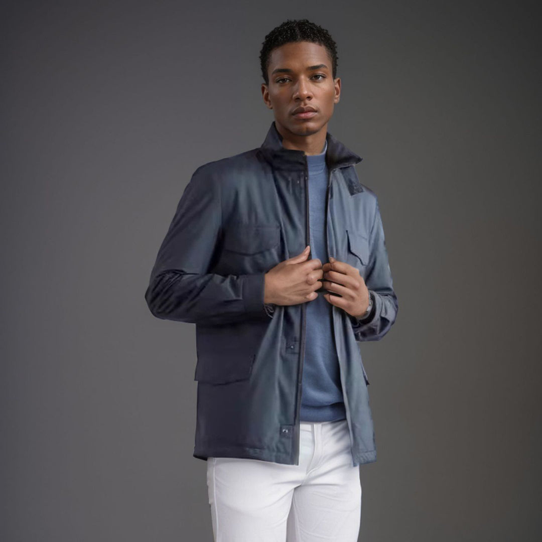 Men's practical transitional jacket with high collar and patch pockets Lisslune