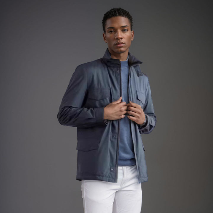 Men's practical transitional jacket with high collar and patch pockets Lisslune