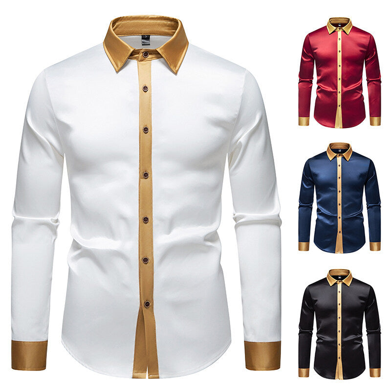 Men's Elegant Long Sleeve Shirt with Contrasting Collar and Button Details Lisslune