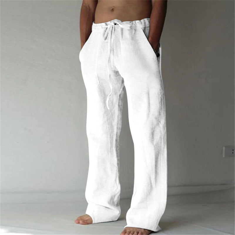 Men's casual linen pants with elastic waistband and practical side pockets Lisslune