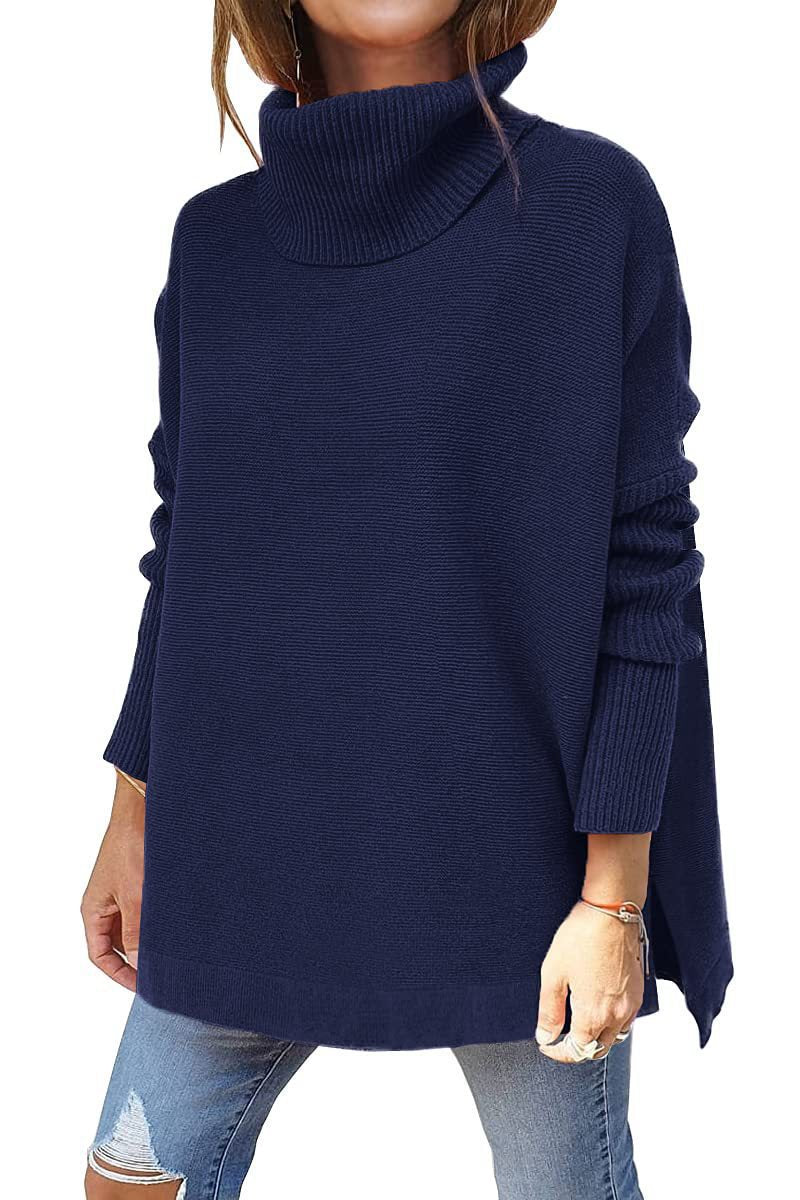 Damen Oversize Rollkragenpullover mit Strukturiertem Strickdesign Lisslune