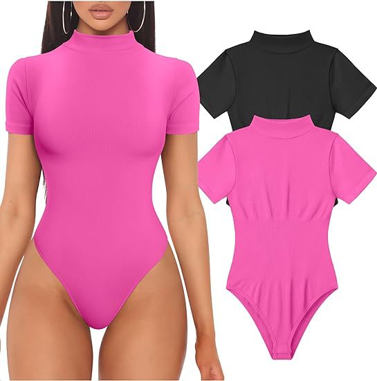 Women Short Sleeve Bodysuit with High Neck Lisslune