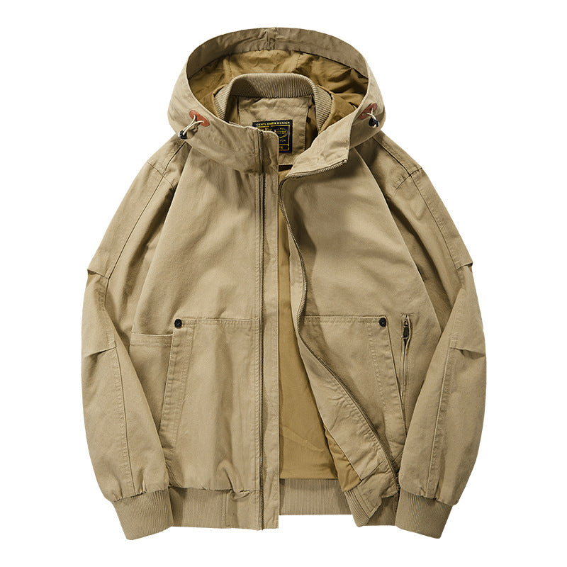 Men's Casual Transitional Jacket with Functional Pockets and Adjustable Hood Collar Lisslune