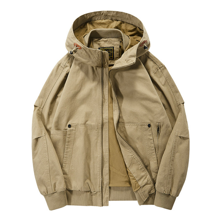 Men's Casual Transitional Jacket with Functional Pockets and Adjustable Hood Collar Lisslune