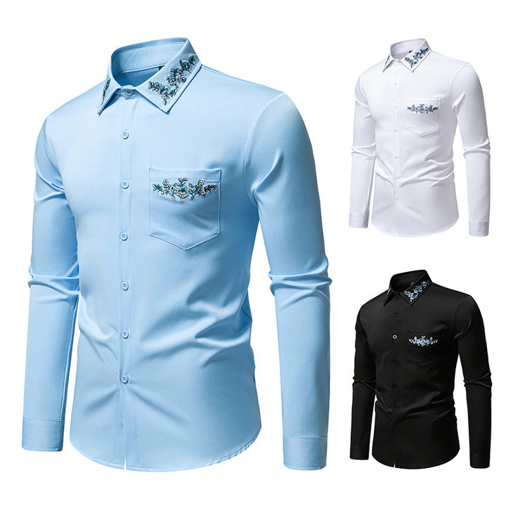 Men's long sleeve shirt with floral embroidery design Lisslune