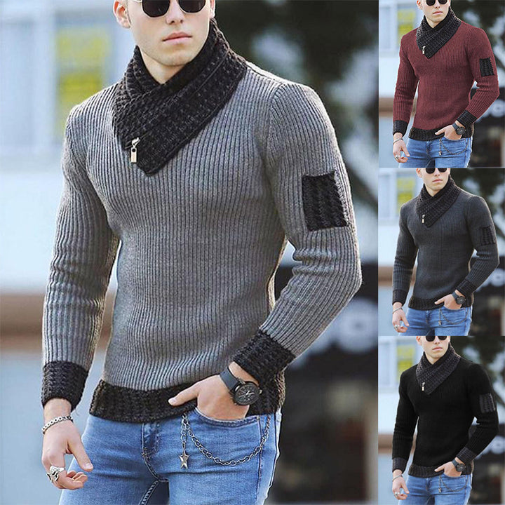 Men's knit sweater with high collar and textured design Lisslune
