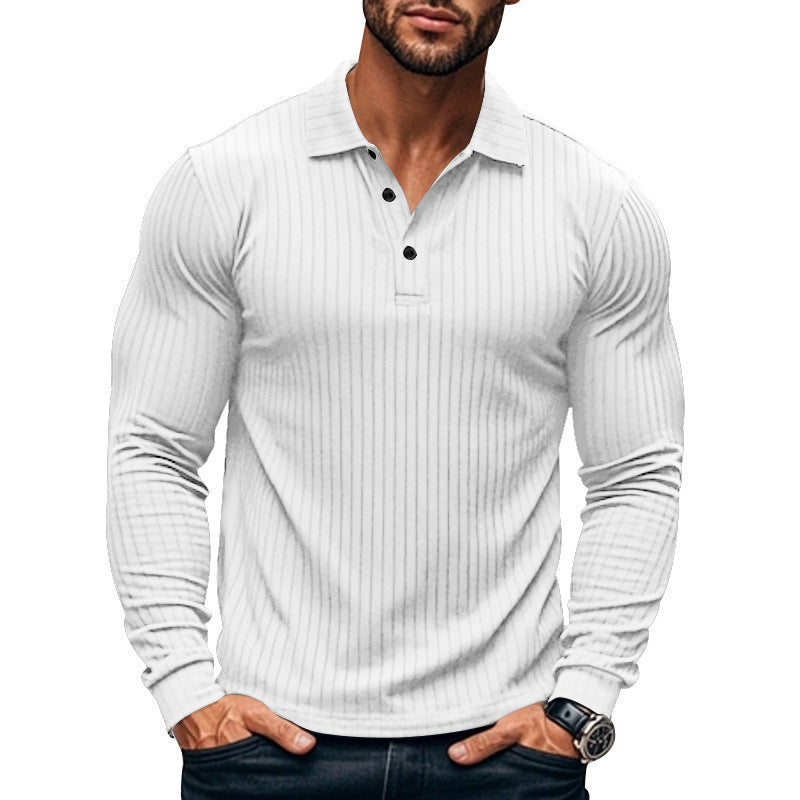 Men's long sleeve Henley shirt with fine stripes and trendy button closure Lisslune