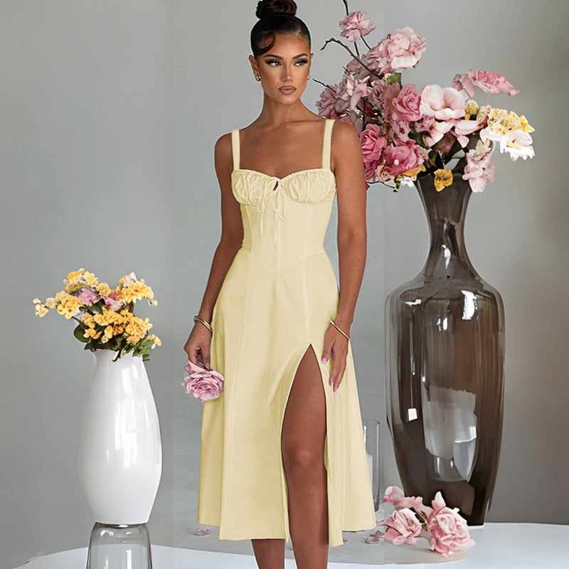 Women's elegant A-line dress with charming ruffle details