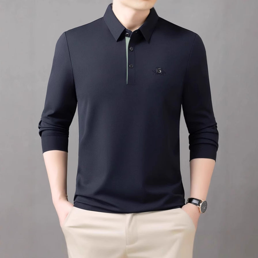 Men's Breathable Long Sleeve Polo Shirt with Modern Collar Lisslune