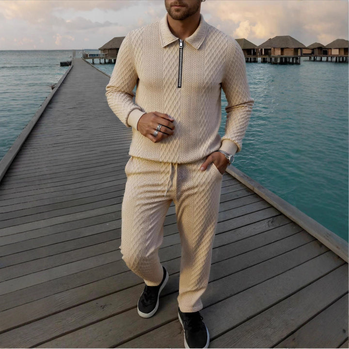 Men's Elegant Knit Suit made of breathable material with stand-up collar Lisslune