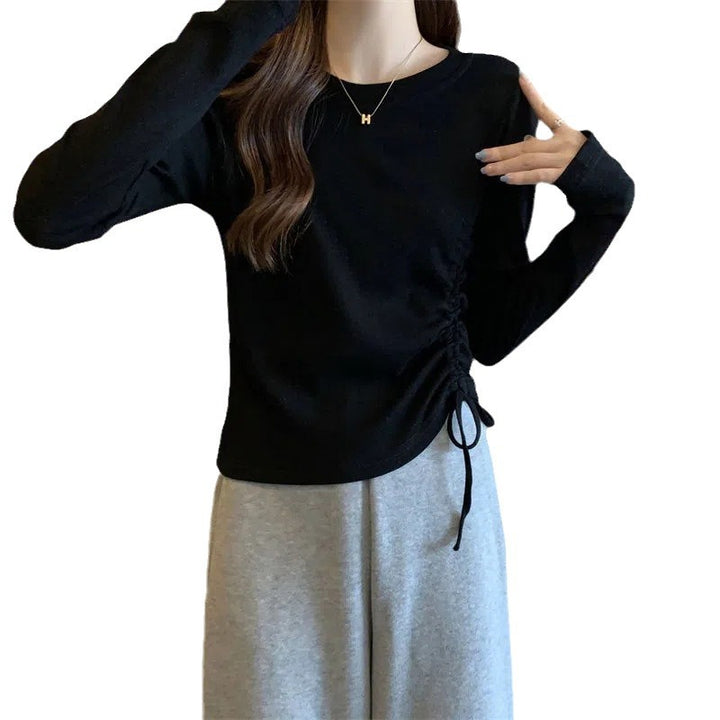Women's long-sleeve shirt with side ruffle detail and casual fit