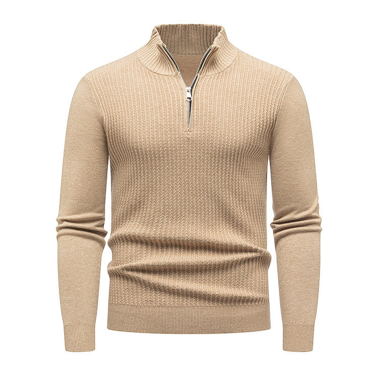 Men's knit sweater with modern stand-up collar and fine rib design Lisslune