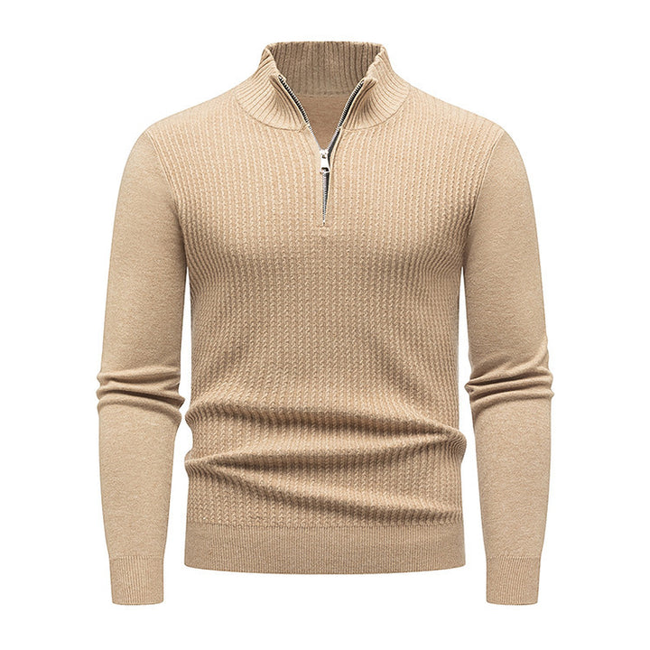Men's knit sweater with modern stand-up collar and fine rib design Lisslune