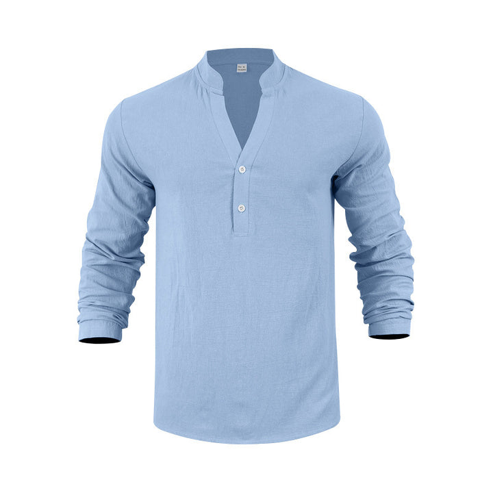 Men's long-sleeve shirt with fashionable stand-up collar and elegant button details Lisslune