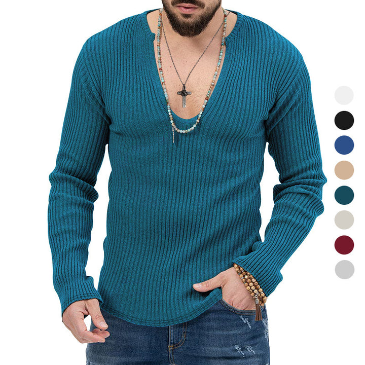 Men's long sleeve shirt with textured V-neck and ribbed design Lisslune