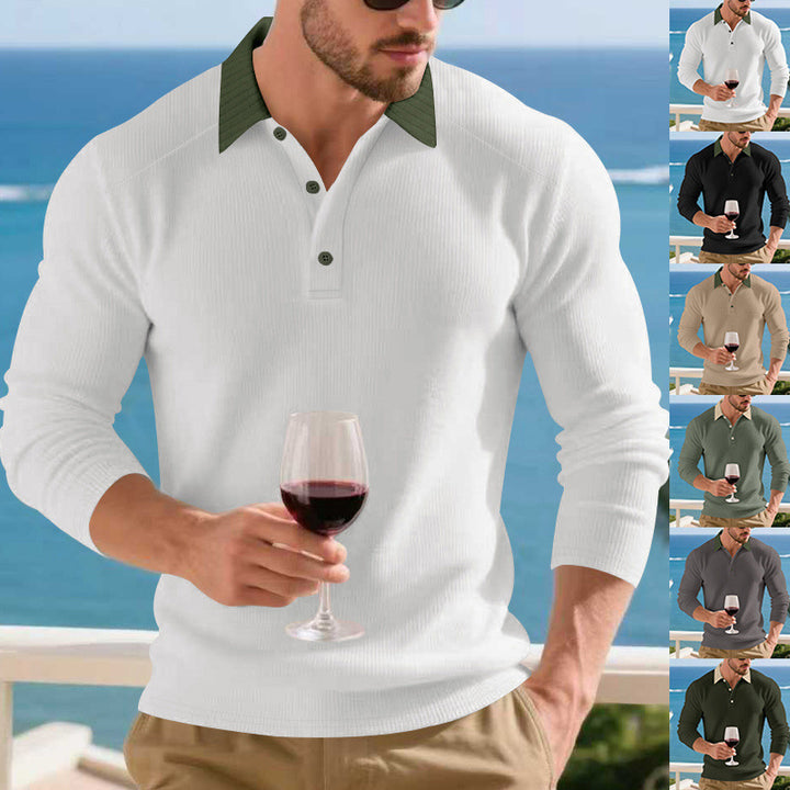 Men's long-sleeved polo shirt with textured collar Lisslune