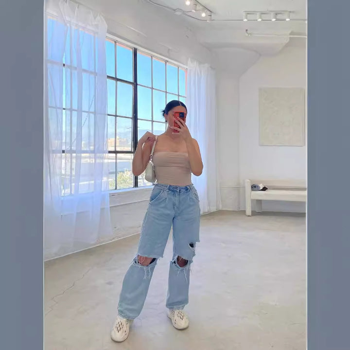 Casual women's mom jeans with trendy destroyed look Lisslune