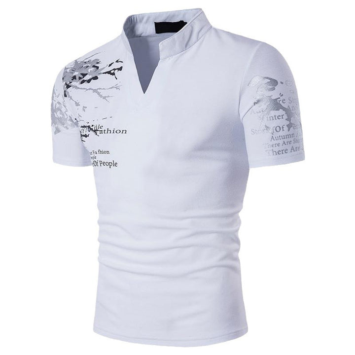 Men's short-sleeve shirt with a creative stand collar and graphic print Lisslune